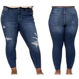 Judy Blue Mid-Rise Vintage Relaxed Fit Cut-Off Denim Jeans Distressed - Size 14W